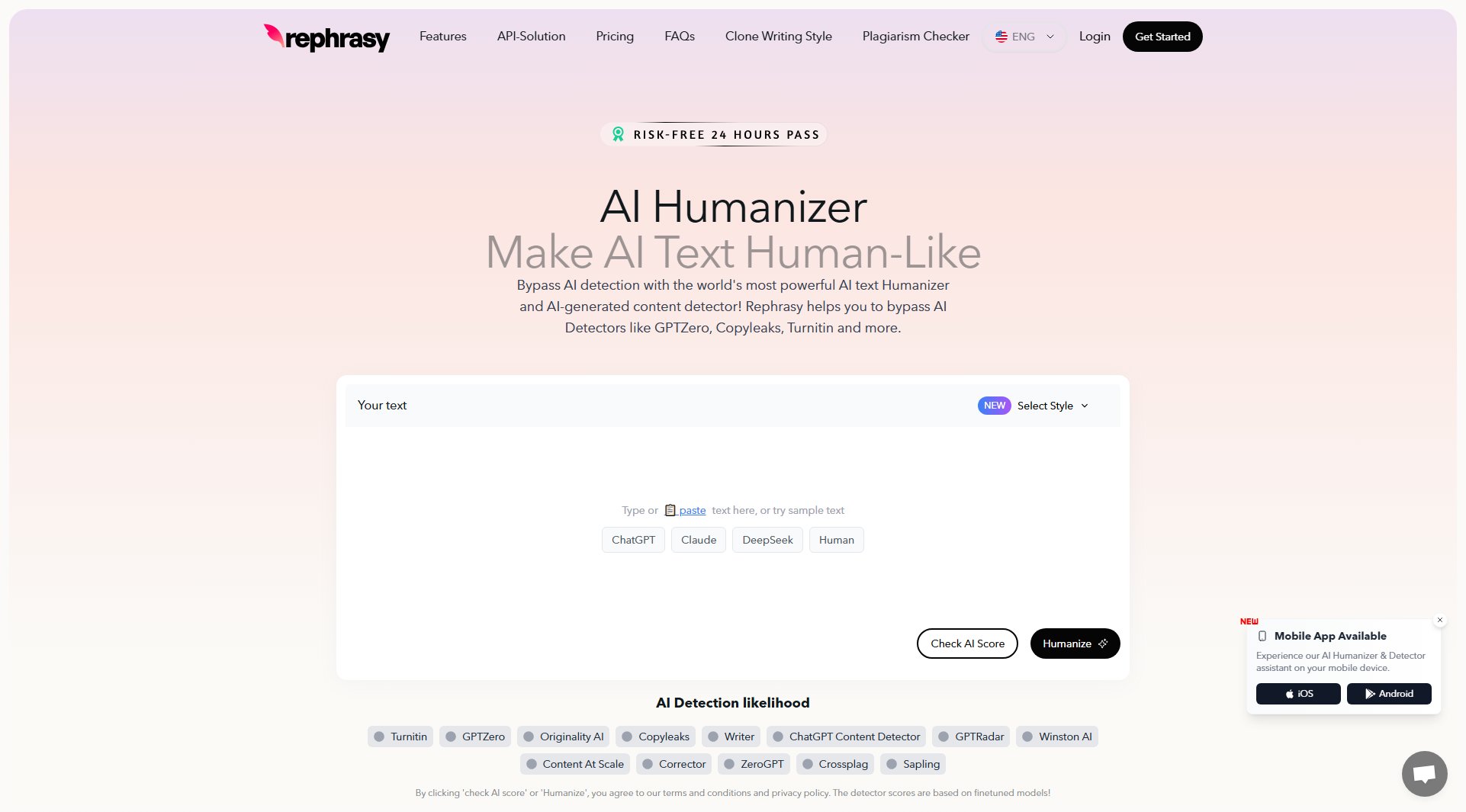 Rephrasy AI Humanizer Rephrasy AI Humanizer Interface & Screenshots