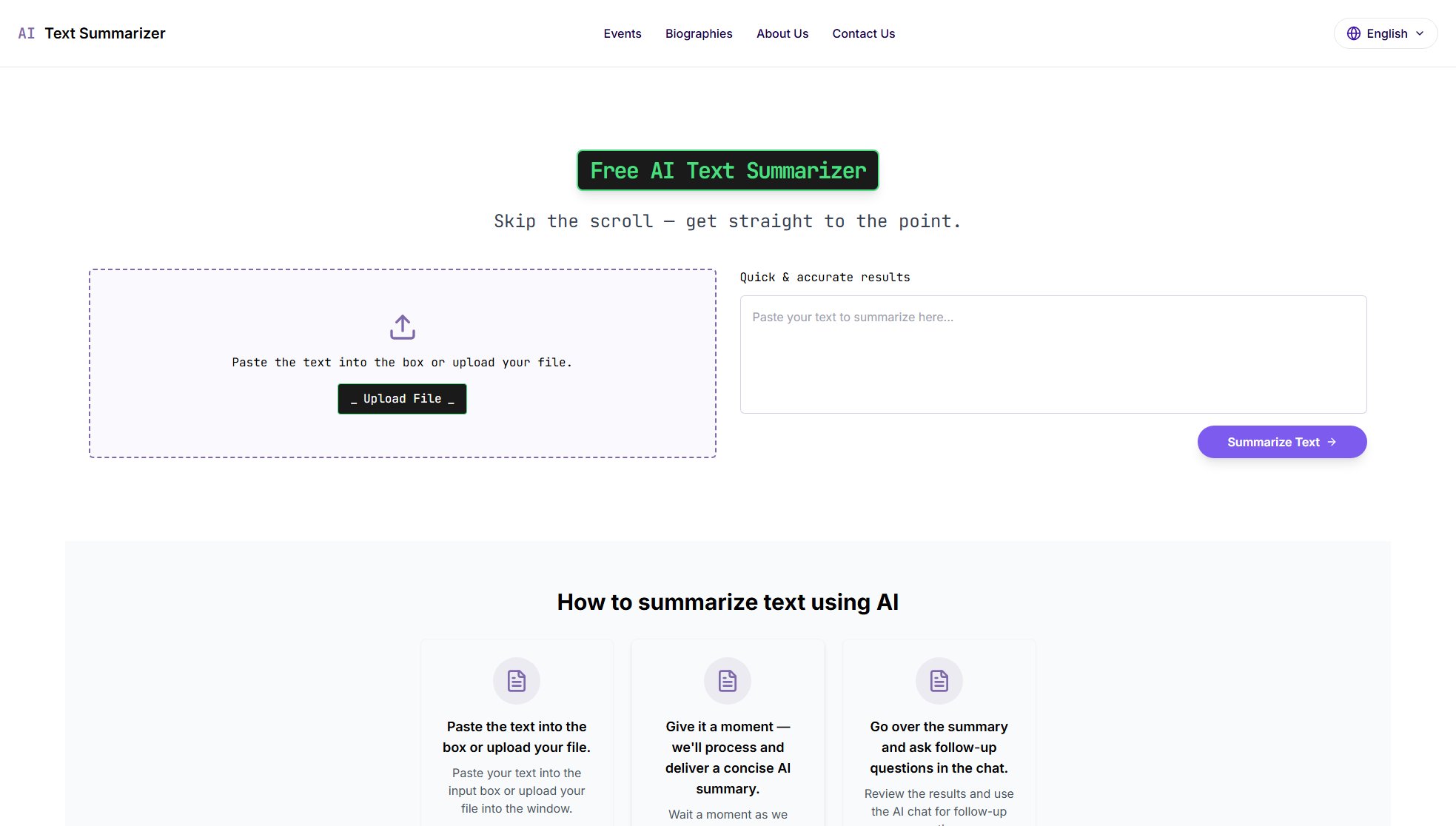 AI Text Summarizer AI Text Summarizer Interface & Screenshots