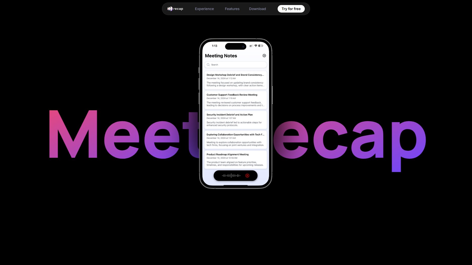Recap AI Recap AI Interface & Screenshots