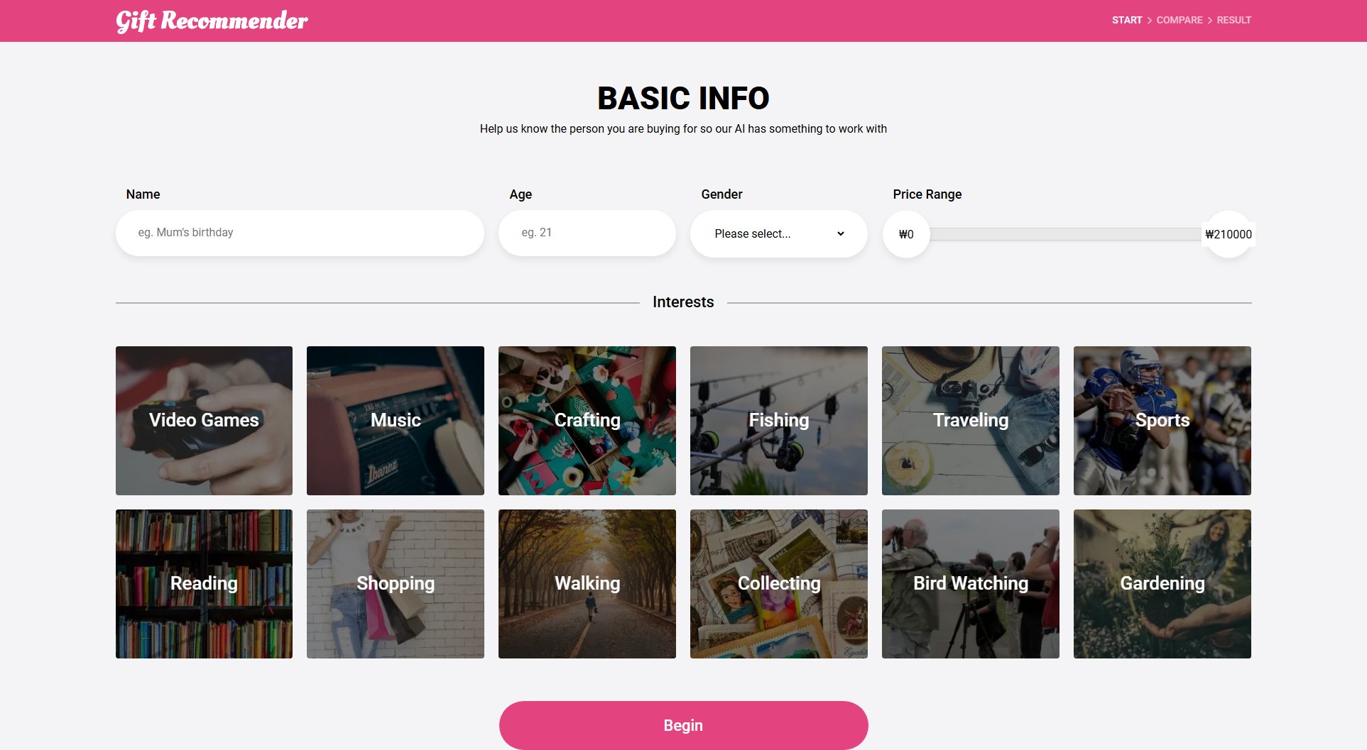 Gift Recommender Gift Recommender Interface & Screenshots Gift Recommender Gift Recommender Interface & Screenshots