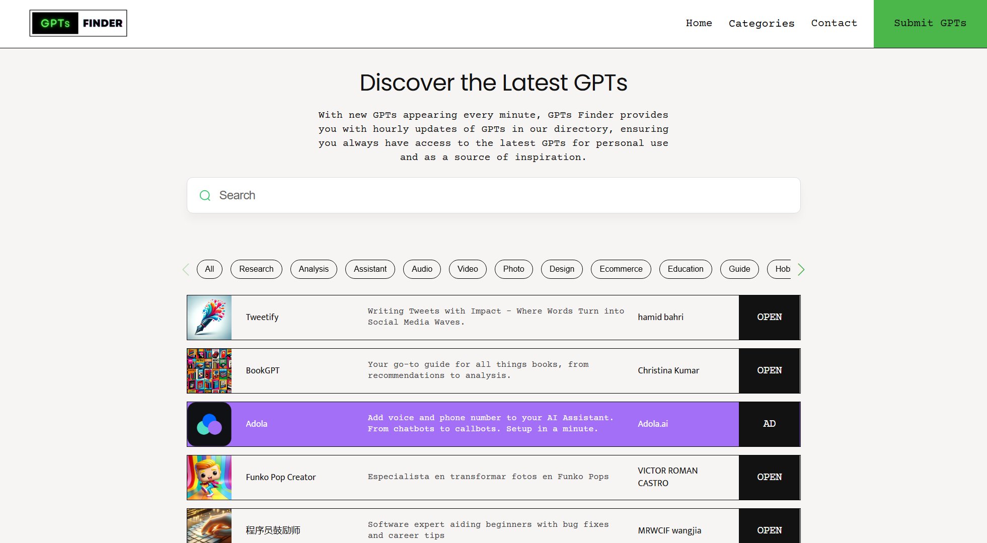 GPTs Finder GPTs Finder Interface & Screenshots