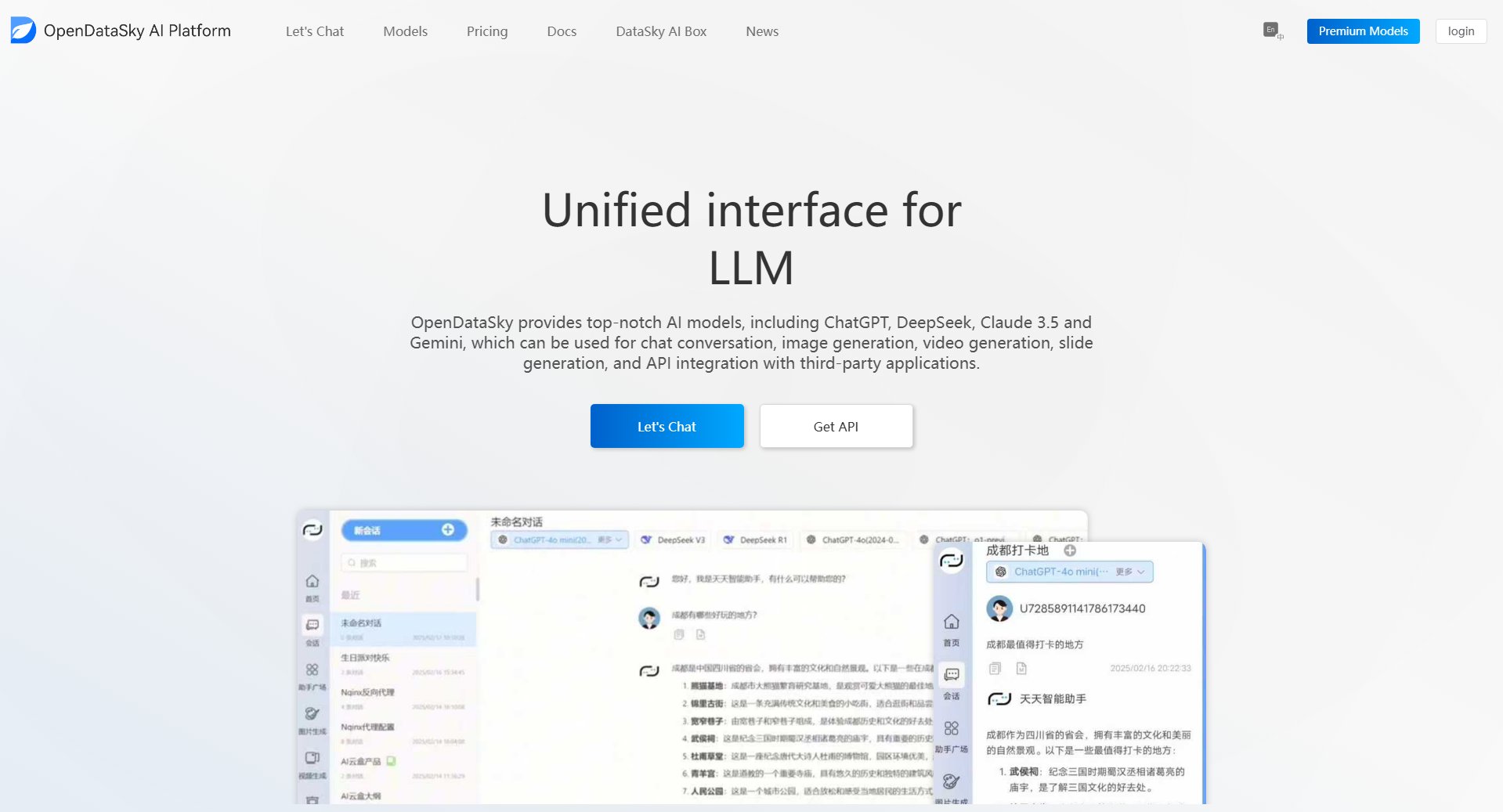 DataSky AI Open Platform DataSky AI Open Platform Interface & Screenshots