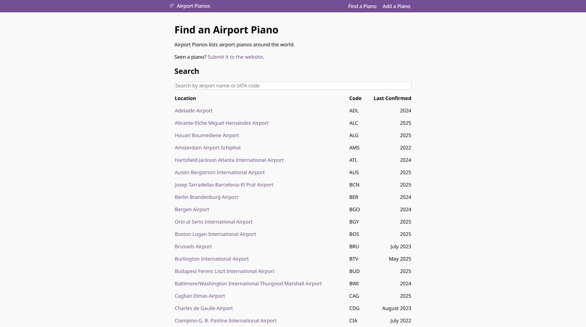 Find an Airport Piano Find an Airport Piano Interface & Screenshots