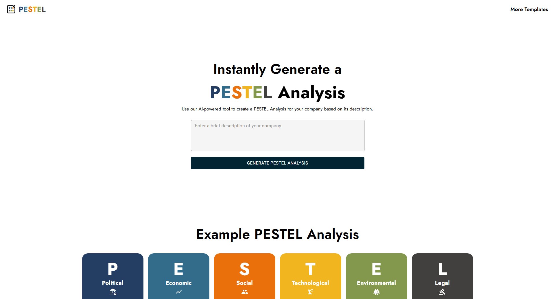 AI PESTEL Analysis Generator AI PESTEL Analysis Generator Interface & Screenshots AI PESTEL Analysis Generator AI PESTEL Analysis Generator Interface & Screenshots
