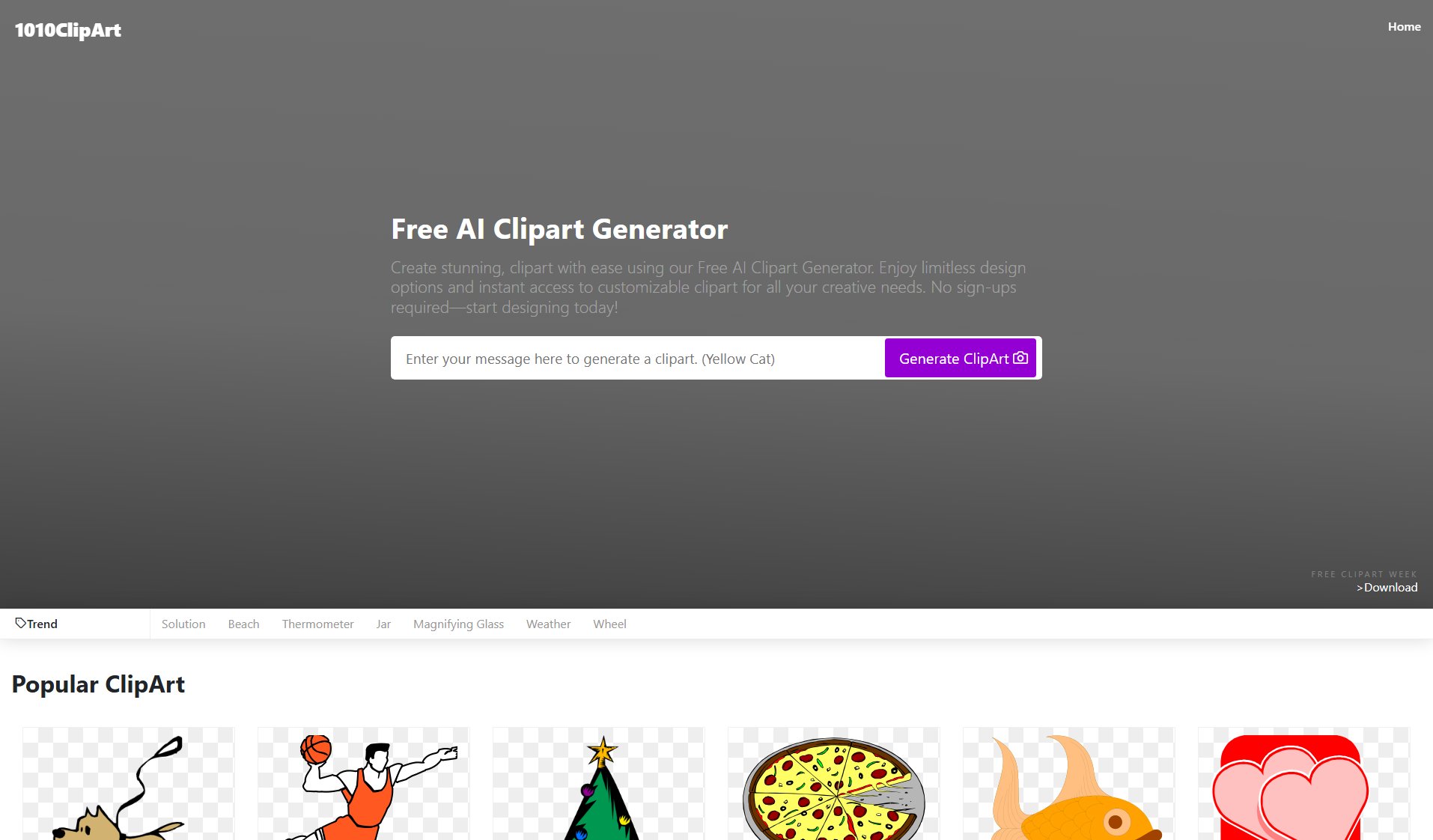 Free AI Clipart Generator Screenshot