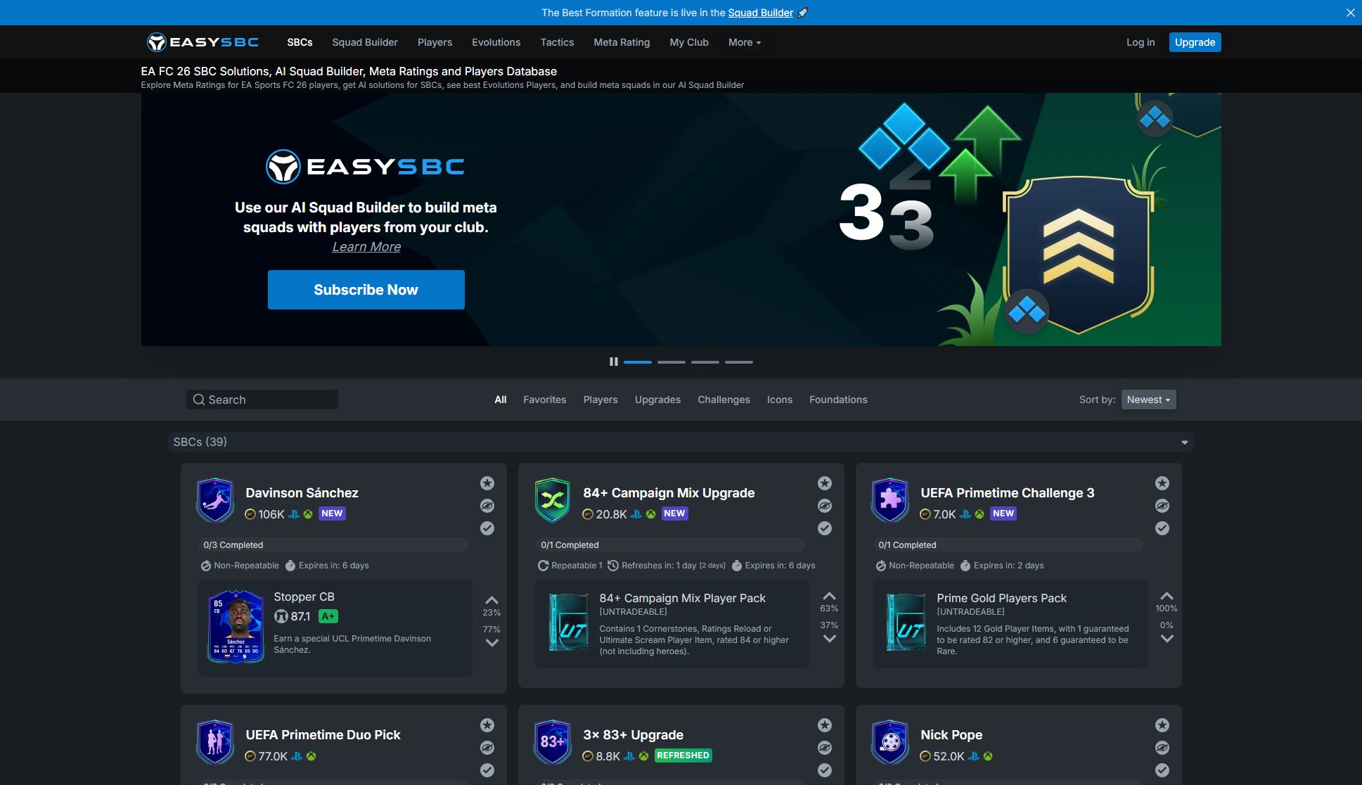 EA FC 26 SBC Solutions, AI Squad Builder, Meta Ratings and Players Database EA FC 26 SBC Solutions, AI Squad Builder, Meta Ratings and Players Database Interface & Screenshots