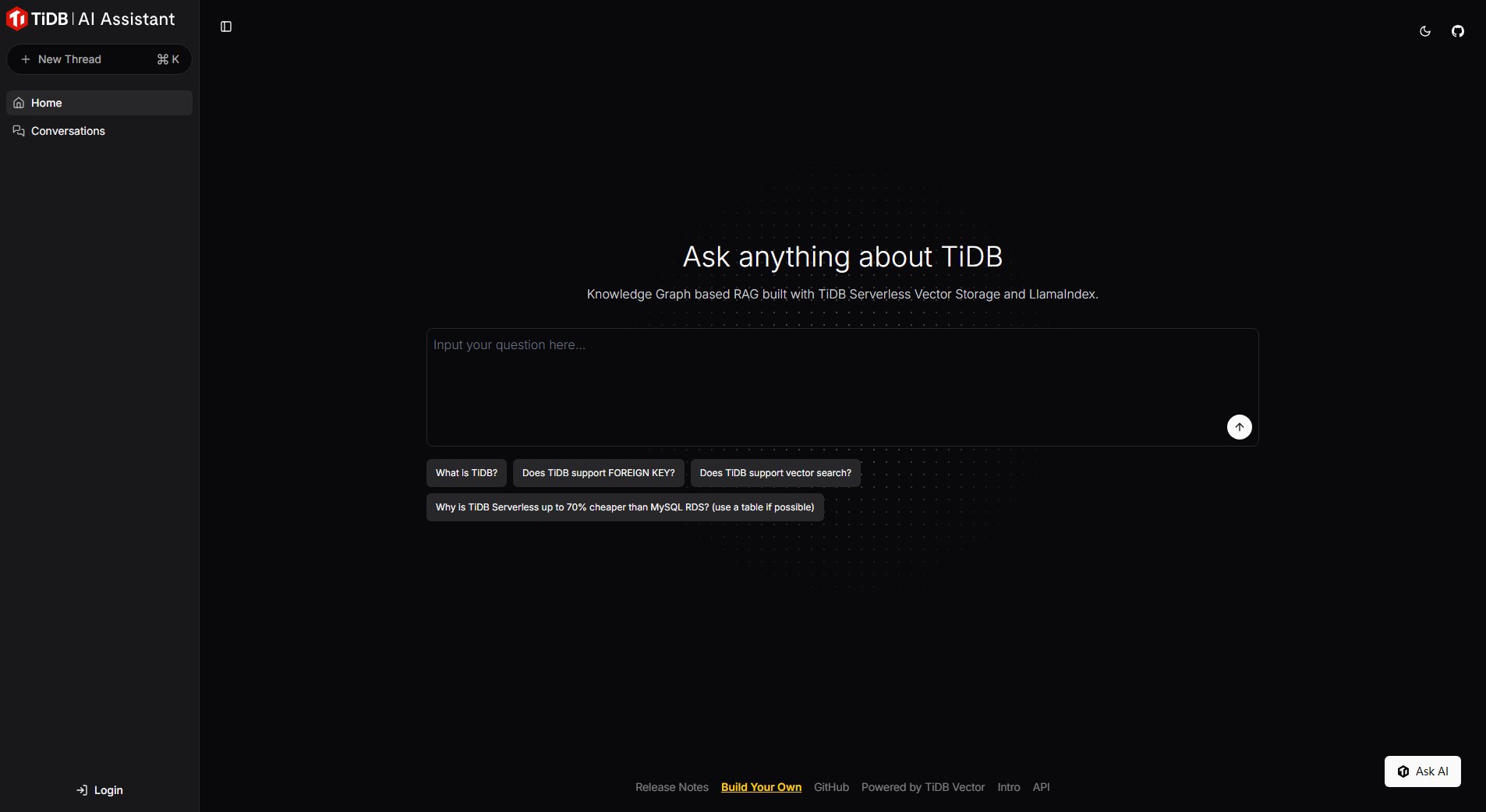 TiDB | AI Assistant TiDB | AI Assistant Interface & Screenshots TiDB | AI Assistant TiDB | AI Assistant Interface & Screenshots