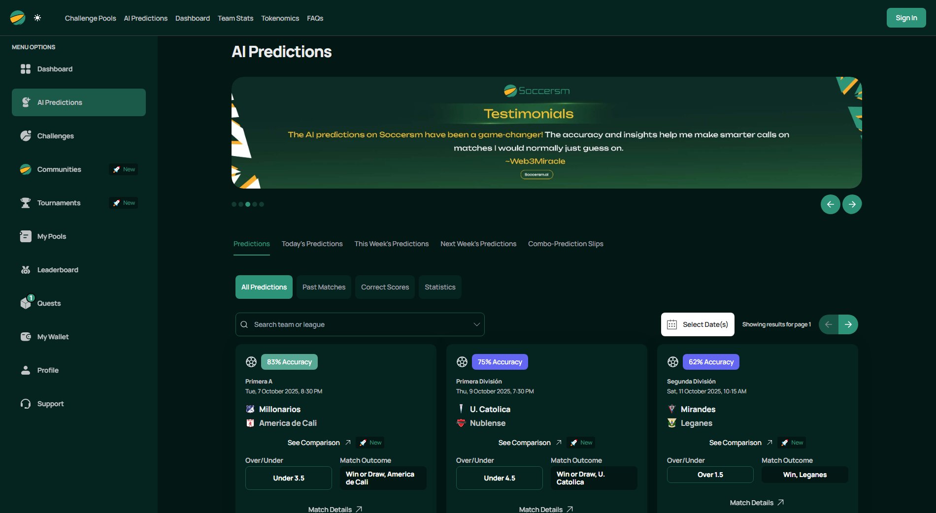 Soccersm AI Predictions Soccersm AI Predictions Interface & Screenshots