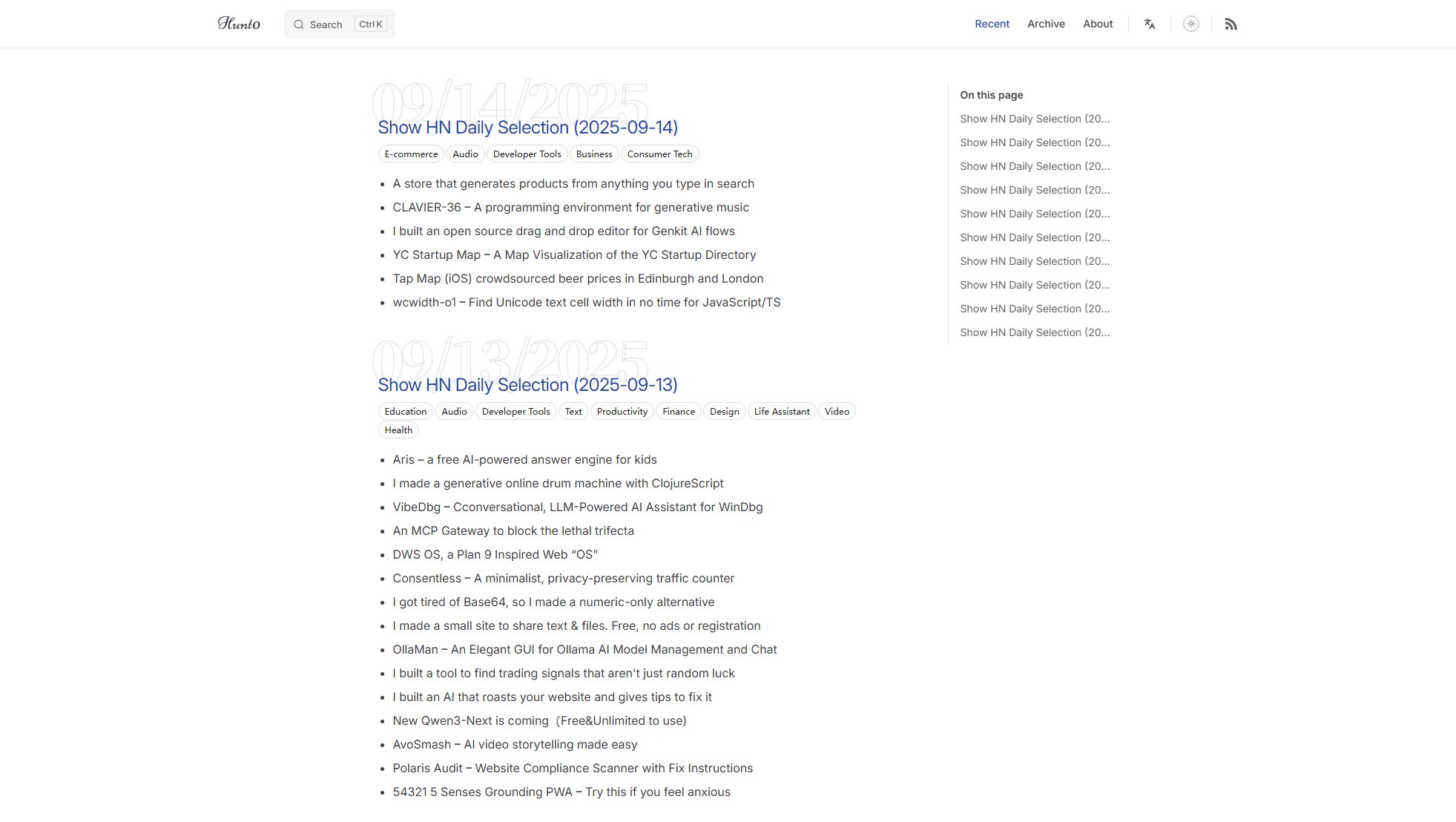 Hunt0 - Show HN Daily Selection Screenshot Hunt0 - Show HN Daily Selection Screenshot