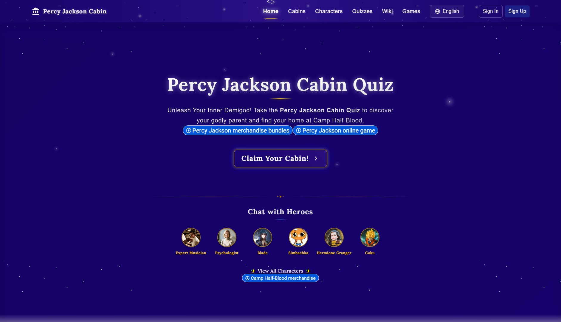 Percy Jackson Cabin Quiz Screenshot Percy Jackson Cabin Quiz Screenshot